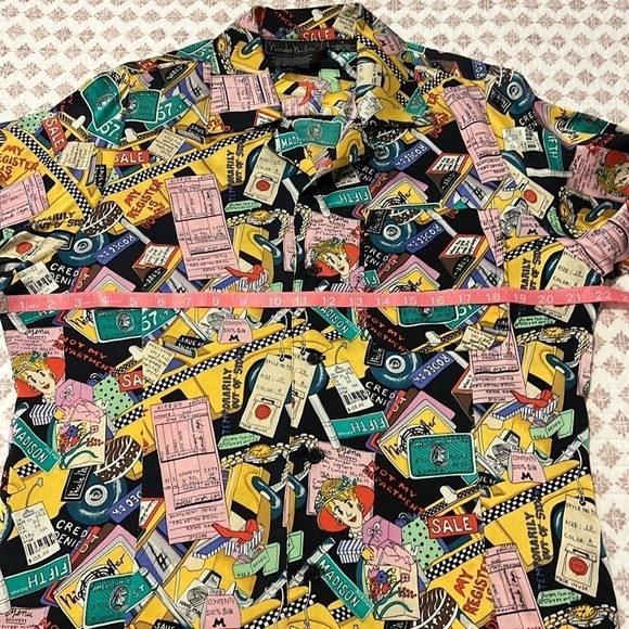 Vintage Nicole Miller 1990 Limited Shopaholic Print Silk Button Down NYC Shirt - Picture 14 of 17